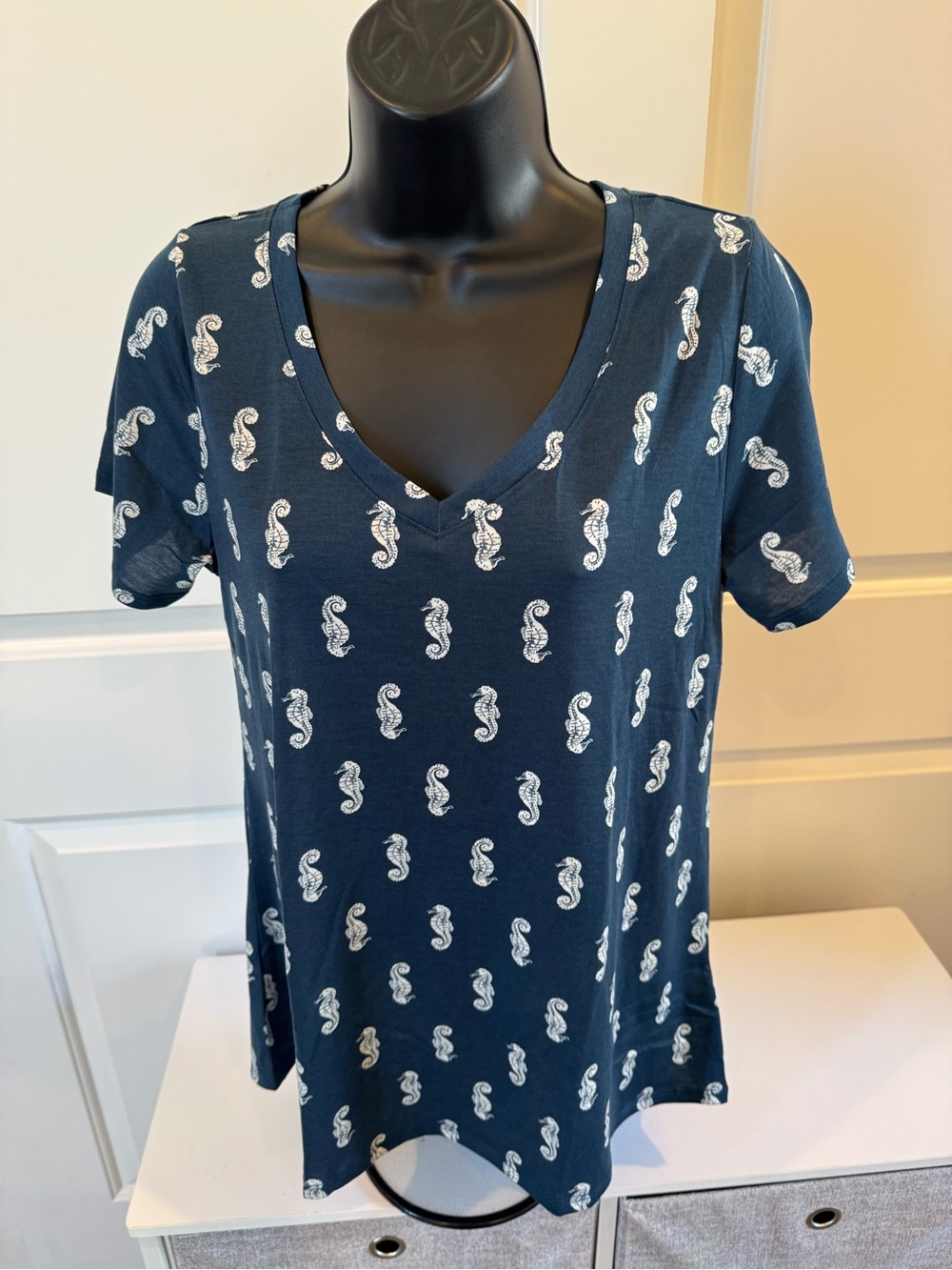 LuLaRoe Navy Seahorse V-Neck Tee